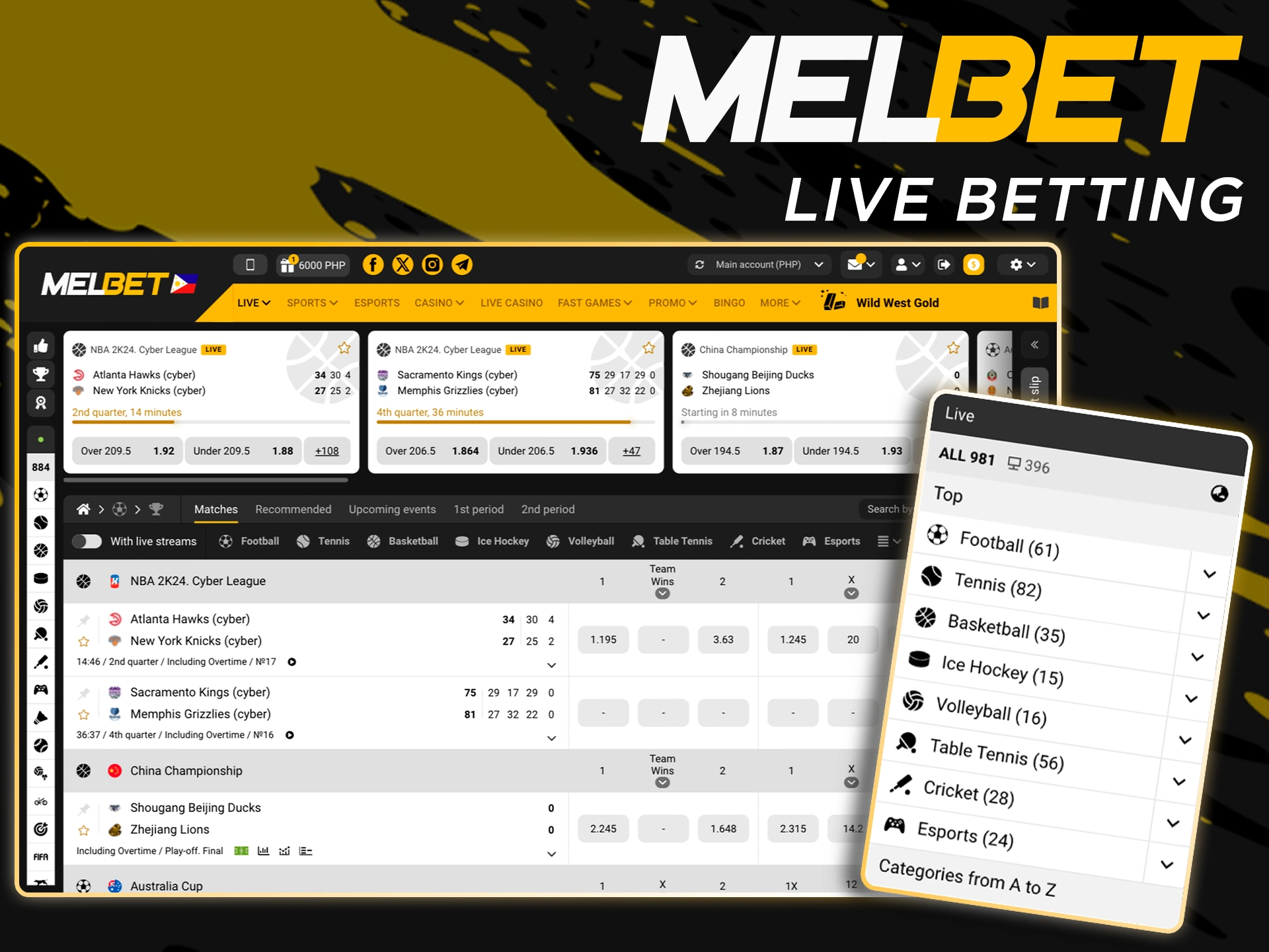 Bet on live events and follow them at Melbet.