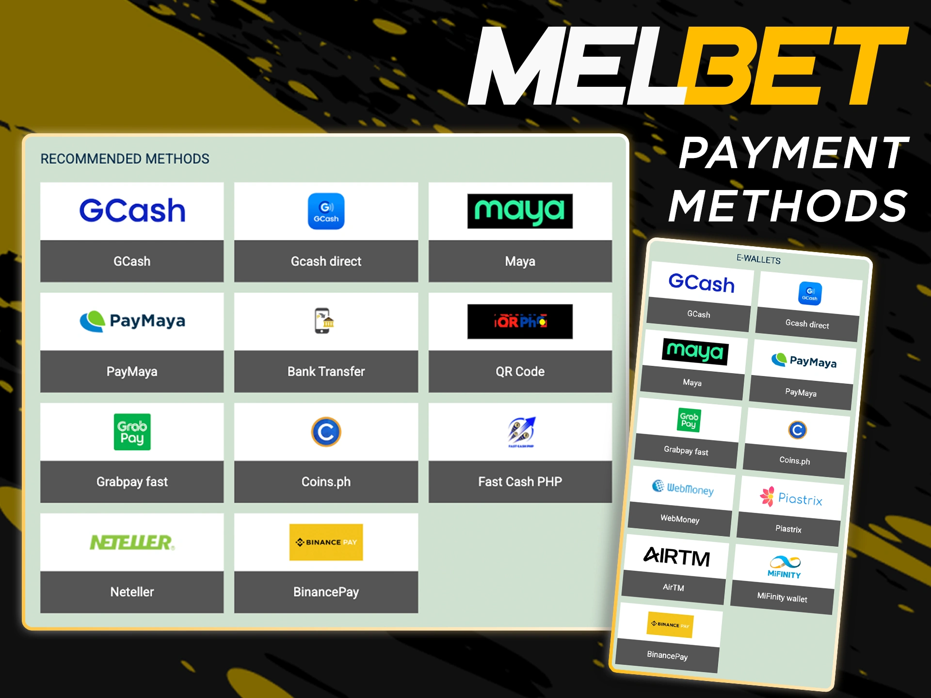 Use the popular payment methods available at Melbet.