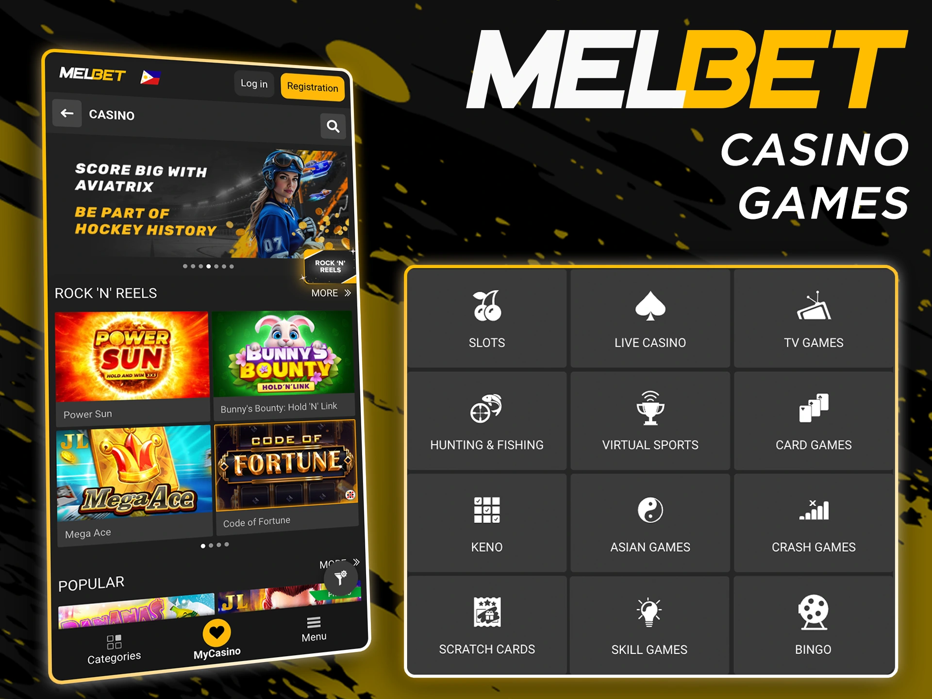 Find your favorite category of games in the Melbet casino section.