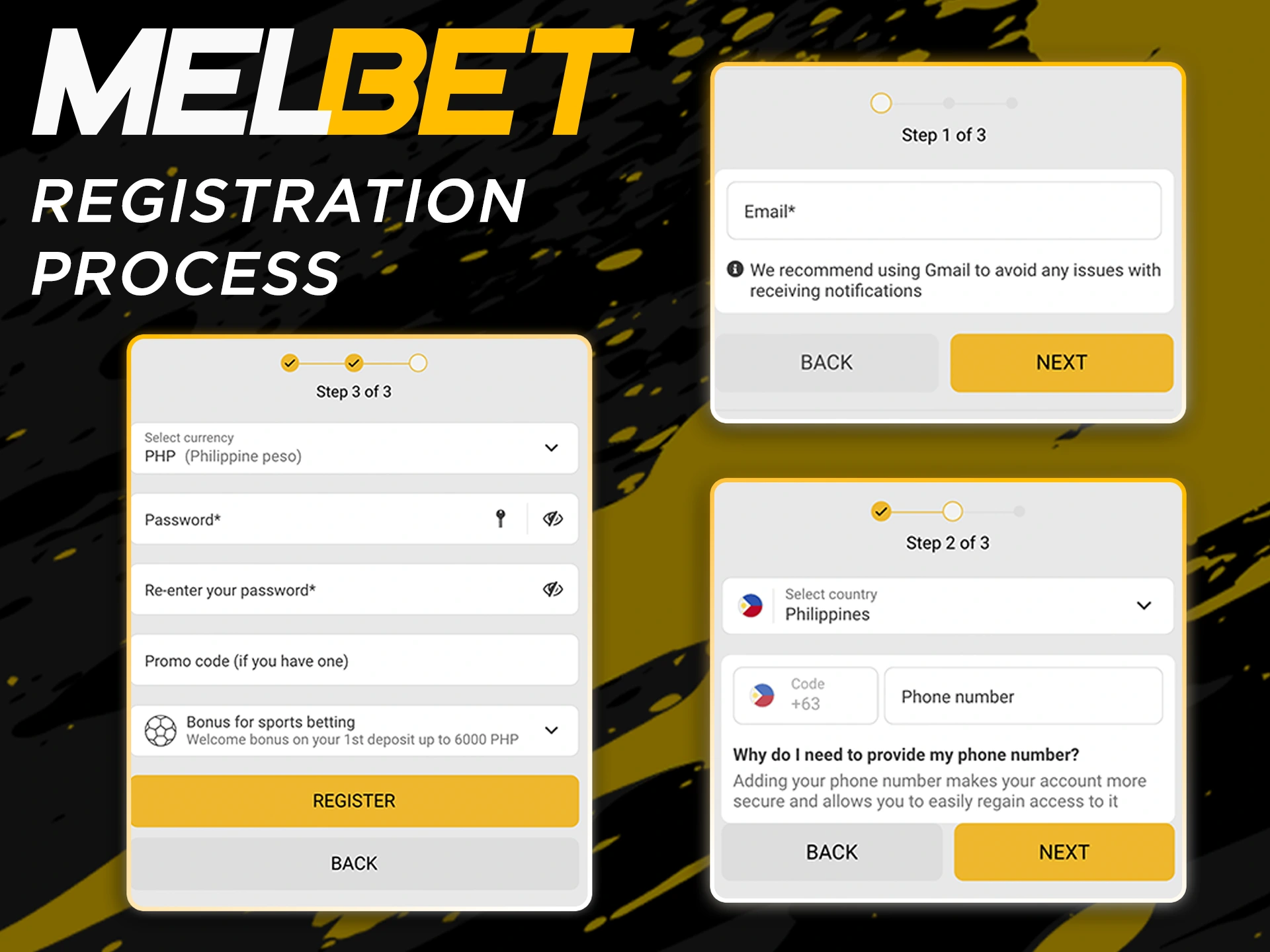 Follow the necessary steps to register an account with Melbet.