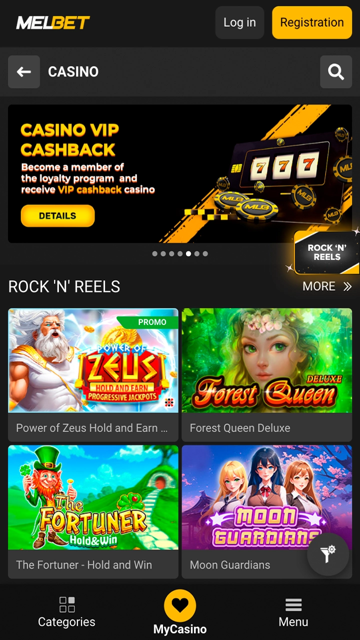 Luck awaits you in the casino section of Melbet.