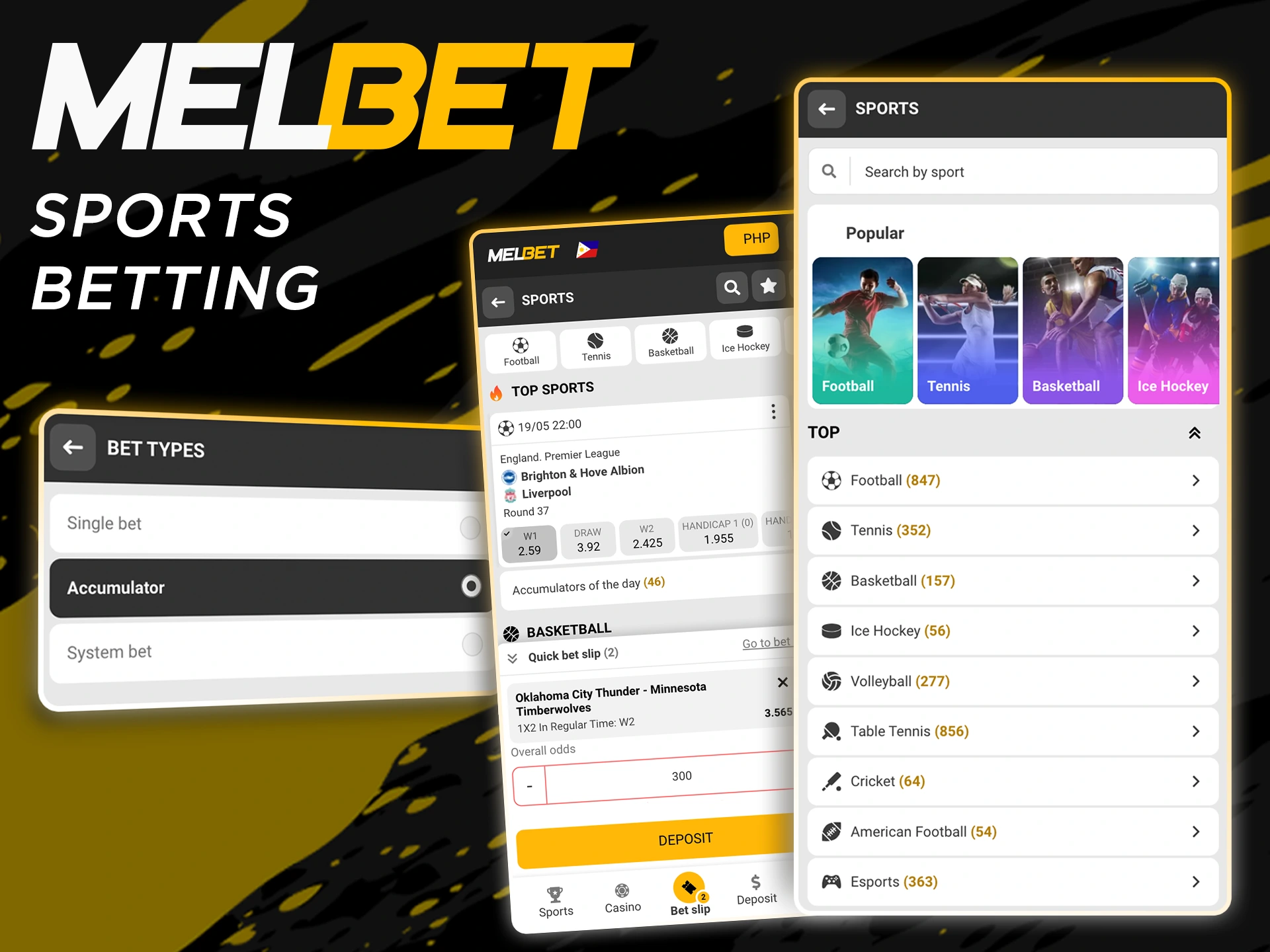 Use the Melbet app to bet on sports anywhere.