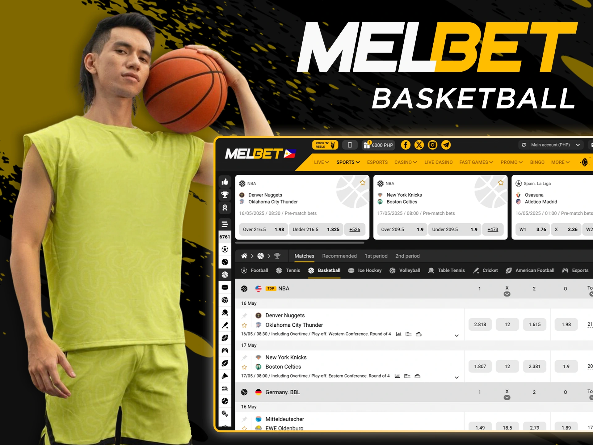 Place your bets on the score or victory of basketball teams at Melbet.
