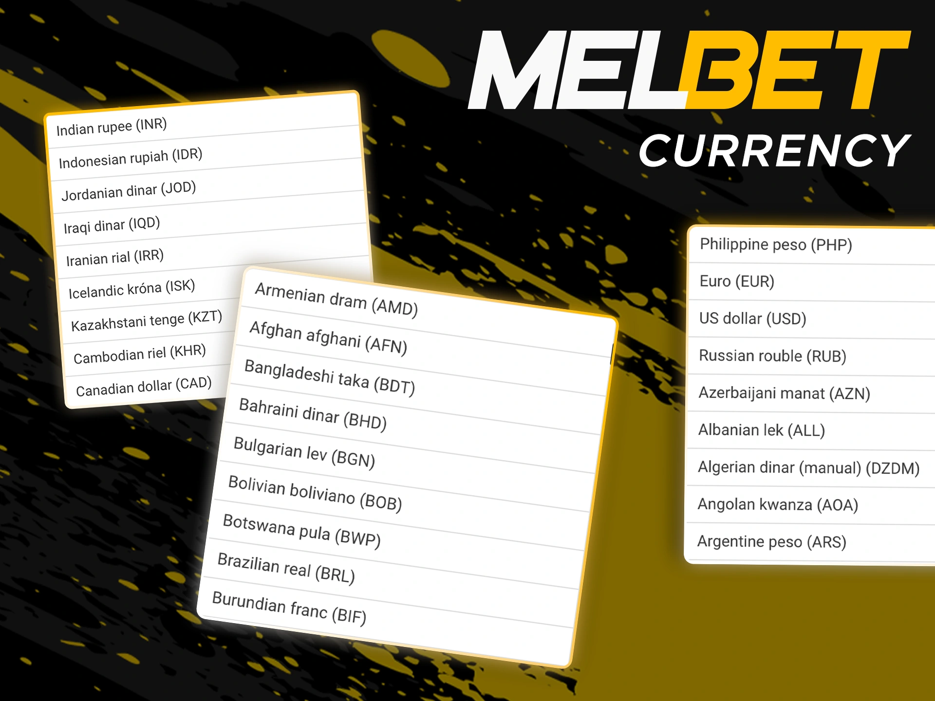 Use the currency you need for a convenient game at Melbet.