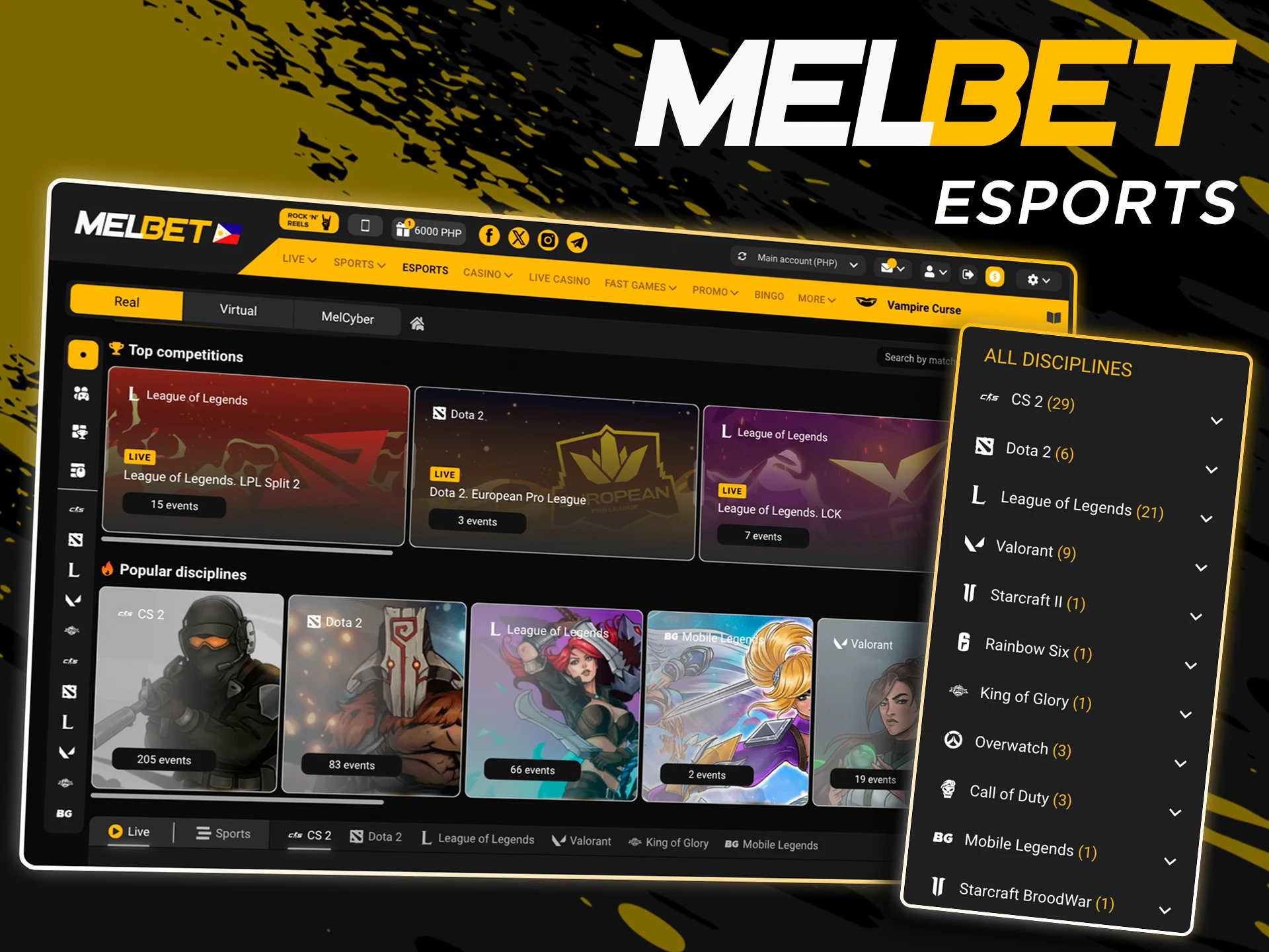 Choose a game or team of Esports favorites at Melbet.