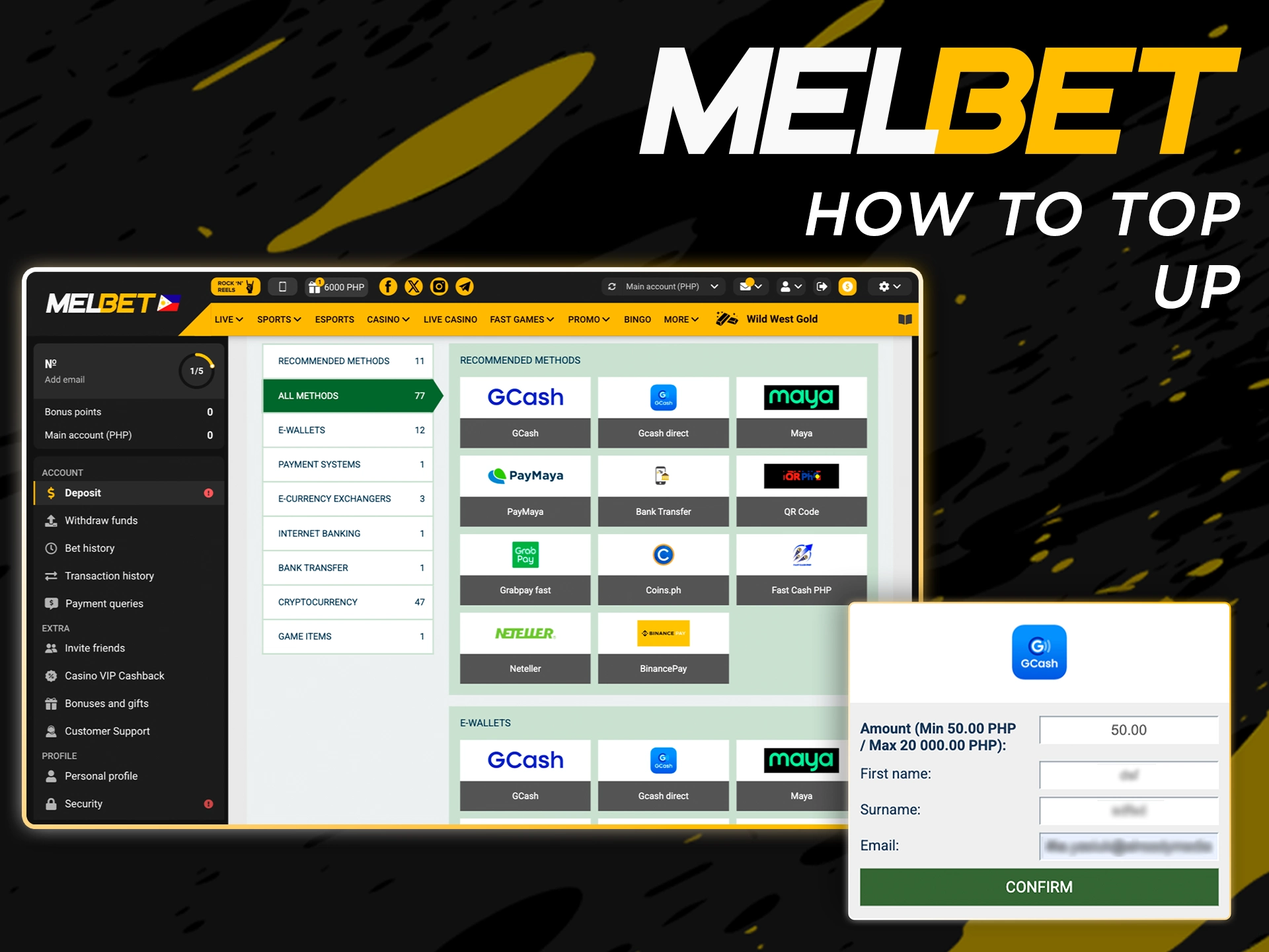 Fund your personal Melbet account to start betting.