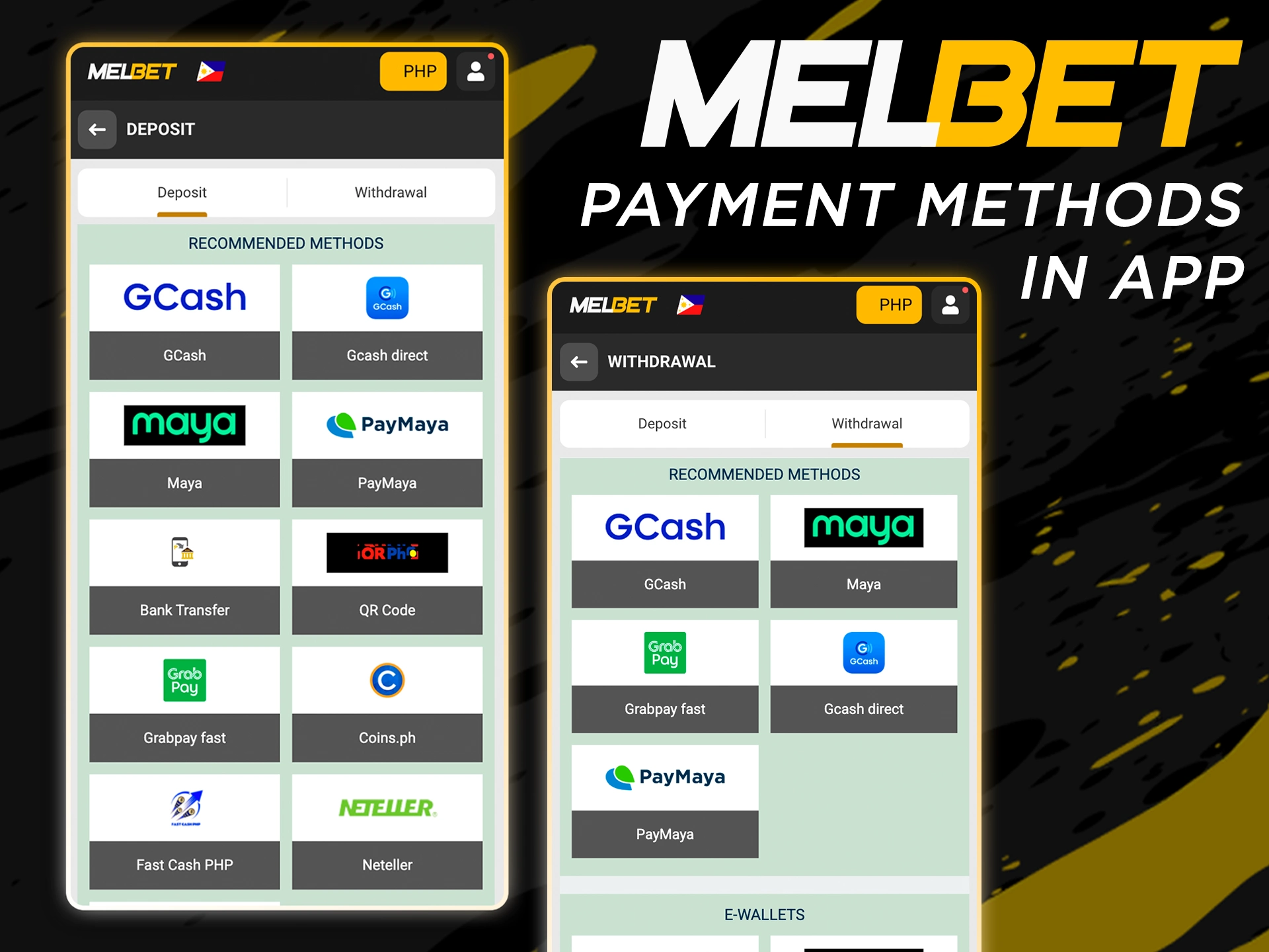 Use the Melbet app for payment transactions.