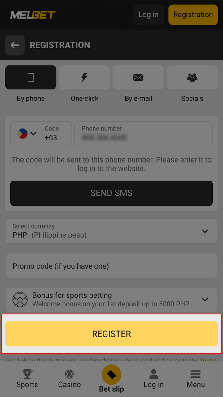 Complete the registration of your Melbet account.