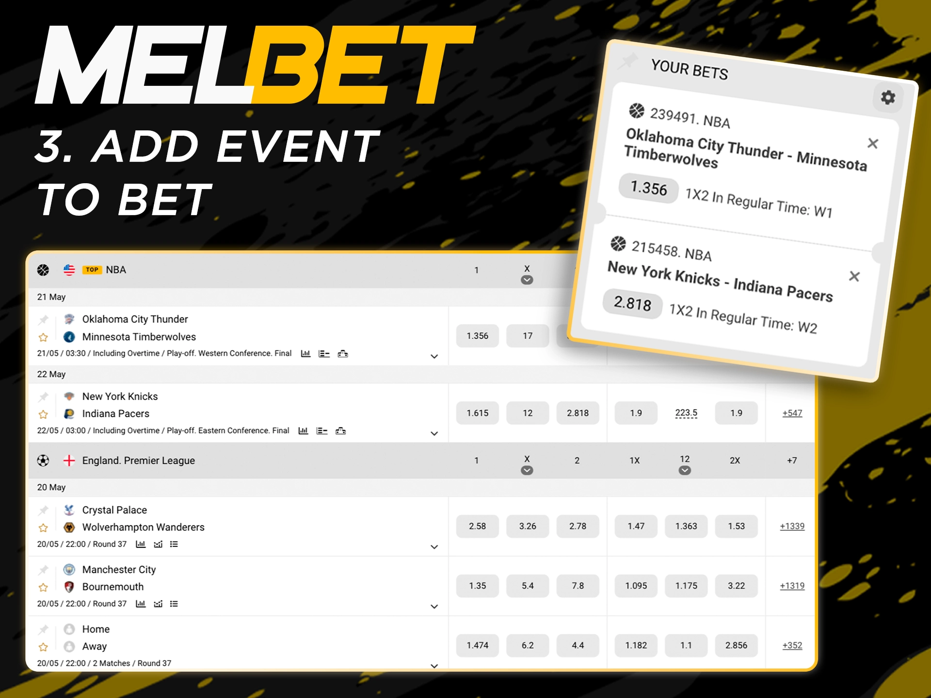Choose a sporting event for a winning bet at Melbet.