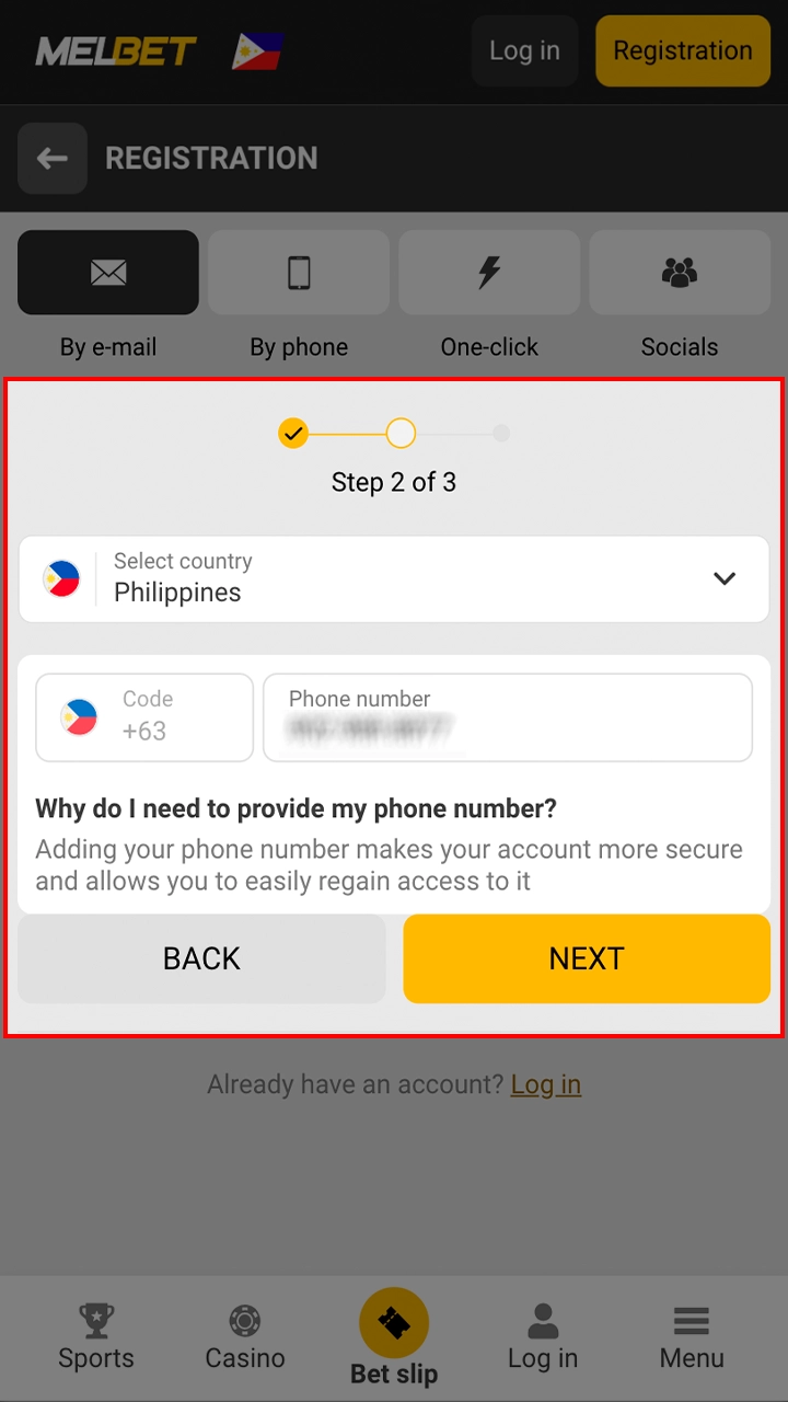 Fill in the required information to register with Melbet.