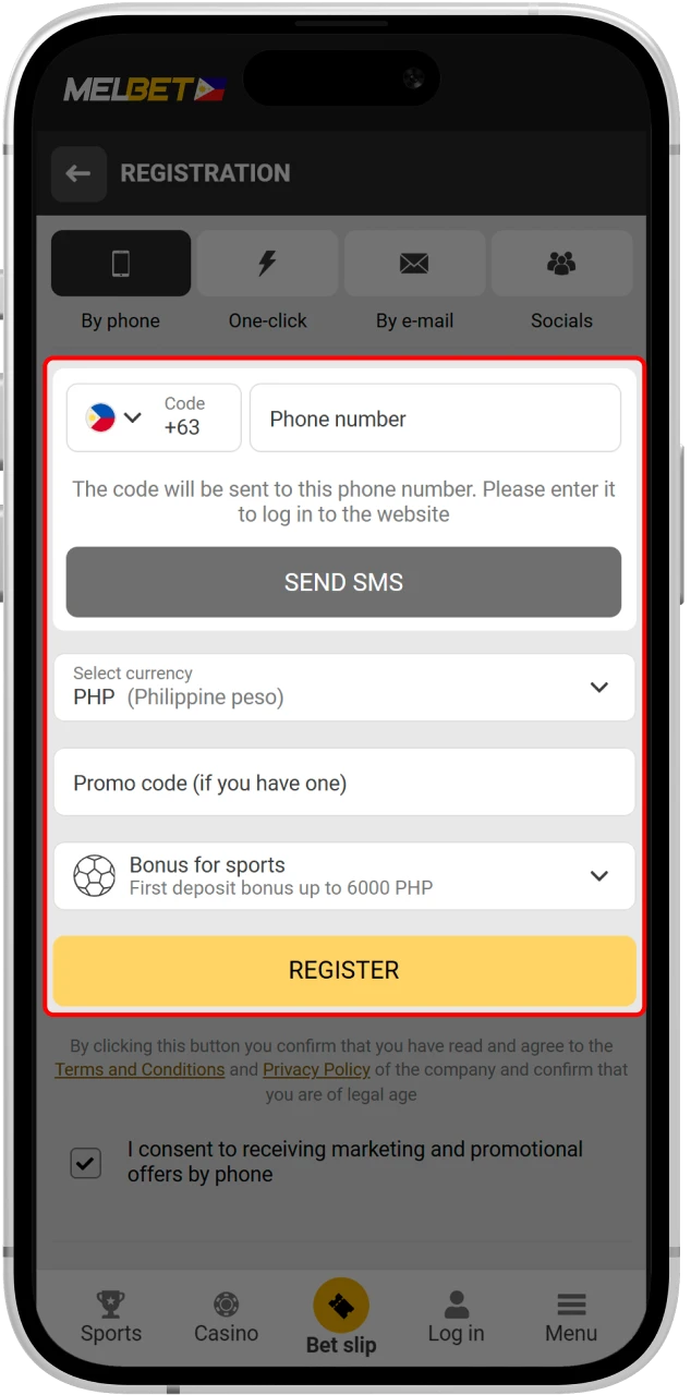 Fill in the required information to register with Melbet.